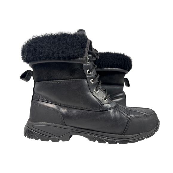 UGG Butte Winter Boots Mens 9.5 Waterproof Black Leather‎ Sheepskin Lined 5521